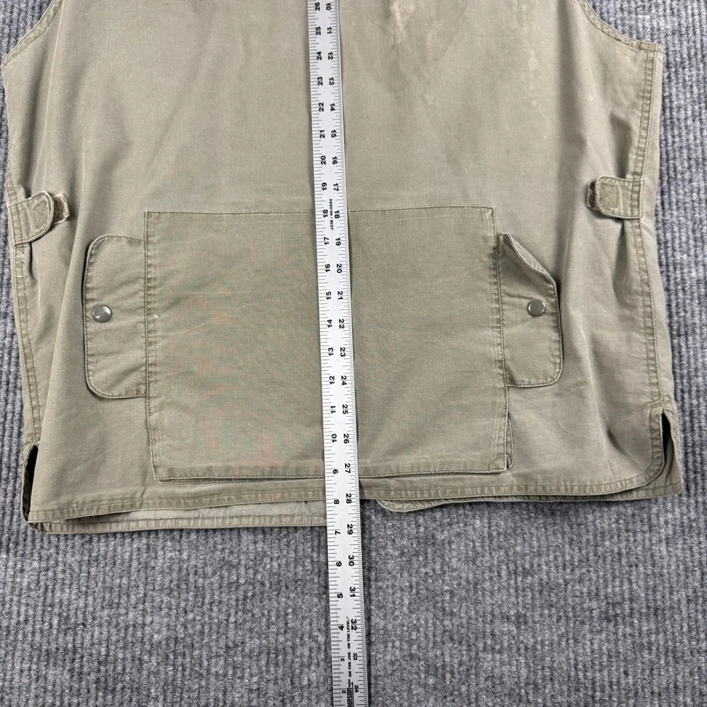 Vtg Banana Republic Safari Vest Mens XL Khaki Zip Hood Utility Fishing Cotton